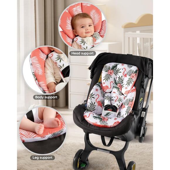 Mamatepe Flamingo Car Seat Insert for Newborn, Reversible Baby Head Body Support - Picture 6 of 7